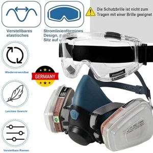 Atemschutz Halbmaske Gasmaske Set Staubmaske Lackiermaske Mit Schutzbrille DE - Bild 1 von 12