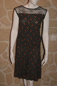 Ensemble top et jupe noire a pois et a fleurs taille 3 marque PAUL BRIAL (ng) - Picture 1 of 3