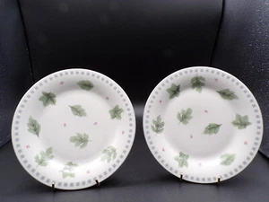 2 Damon Wood WSP Stoneware Luncheon Plates 7-3/4" Green Gray On Off-White K24 - Picture 1 of 8