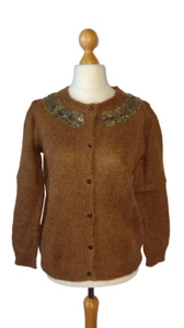 Cárdigan Suéter ZARA Mohair Lana Dorado Metálico Borde Tejido L Marrón NUEVO NUEVO CON ETIQUETAS - Imagen 1 de 18
