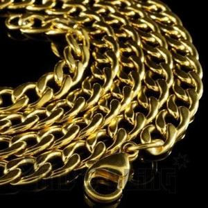 18K Gold Plated Cuban Miami Link Solid Stainless Steel Curb Chain Mens Necklace - Picture 1 of 19