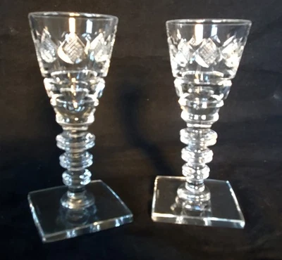 Lovely Matched Pair of Leaded Cut Crystal Cordial Glasses Signed Hawkes - Image 1 of 4