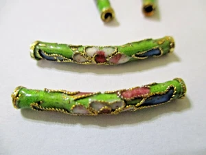 24 Green Gold Trimmed Curved Cloisonne Metal Beads 28 X 3 mm  A+ Quality ~ A260 - Picture 1 of 7