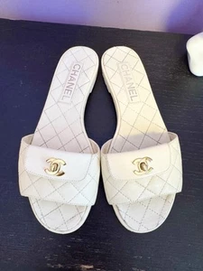 Chanel White Quilted Turn Lock Sandals Size 36.5 IT - Picture 1 of 19