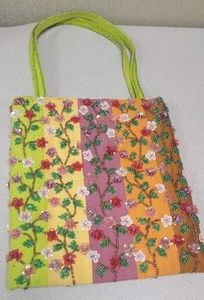 Vintage Colorful Beaded Flower Purse Handbag Rainbow - Picture 1 of 8