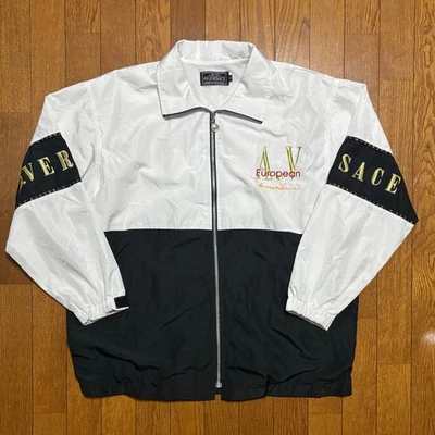 90s A Versace Nylon Jacket Medusa Logo M Size Black Vintage Stains Chest 64cm - Image 1 of 4