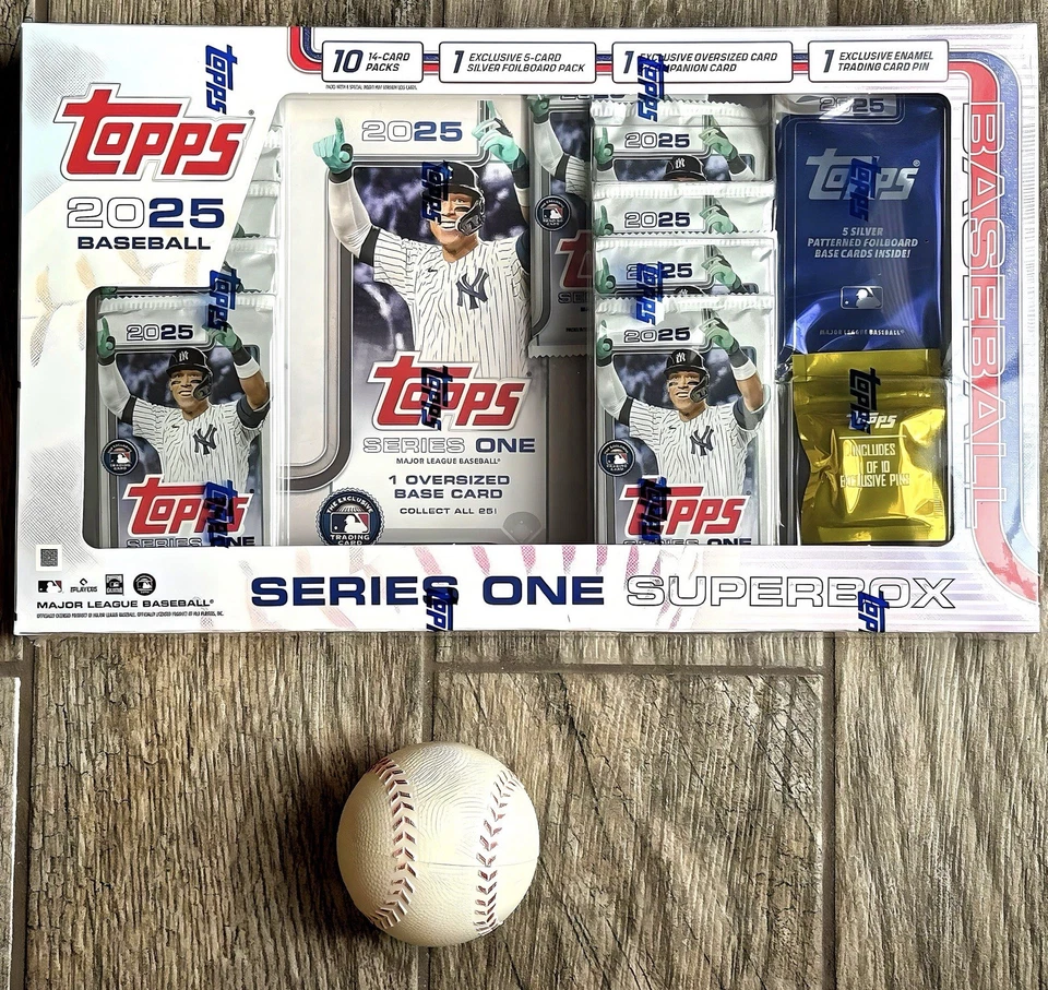 Béisbol Topps Serie Uno 2025 nueva supercaja: 10 paquetes + 5 láminas de plata + alfileres de oro / 10 Foto 1 de 1