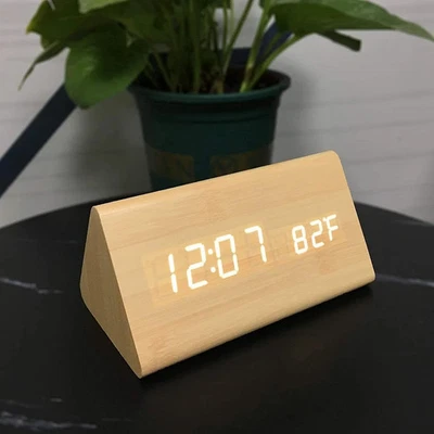 New Digital Alarm Clock Wooden Bedside Clock with Time & Temperature Display UK - Image 1 of 4
