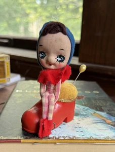 Vintage MCM 1950's Pixie Boot Pin Cushion Tape Measure Doll Japan - Picture 1 of 5