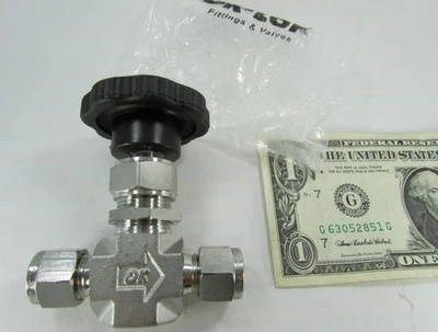 DK-Lok 3/8" Tube Integral Bonnet Needle Valves, Regulating/Shutoff 5000 PSI PTFE - Image 1 of 4