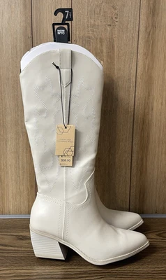 Botas Madden NYC para mujer 7,5 bordadas altas vaquera occidental blanco roto Foto 1 de 4