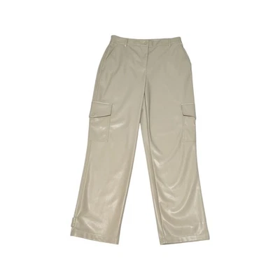 Calça cargo Anthropologie Bailey 44 couro vegano algemada folgada tornozelo creme bronzeado - Imagem 1 de 4