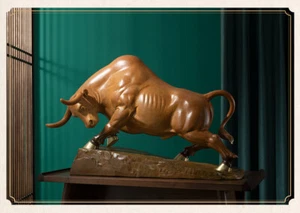 121 cm China pure brass Fengshui Sculpture Wall Street Bull Cow Cattle OX Statue - Picture 1 of 12