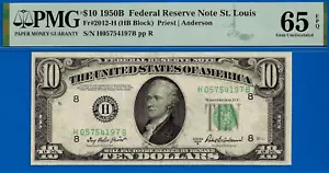 1950B $10 Federal Reserve Note PMG 65EPQ 2nd Highest Graded St. Louis Fr 2012-H - Picture 1 of 3