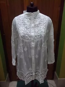 3XL 48" 49" ETHNIC 100% COTTON HANDMADE CHIKAN EMBROIDERY TOP KURTA KURTI TUNIC - Picture 1 of 7