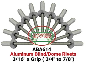 (50)  - All Aluminum Rivets  3/16" x Grip (3/4" to 7/8") ABA614 - Picture 1 of 3
