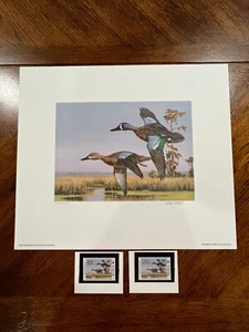 1989 1st of State (Louisiana) Duck Stamp Print, W/ 2 Mint Stamps - CV$200 - Picture 1 of 5