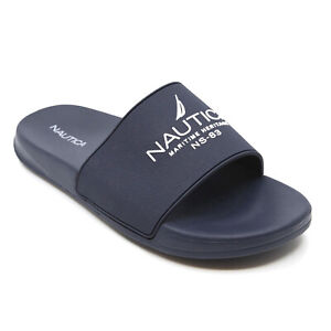 Nautica Mens Navy Blue & Black KM128 Porter Rubber Slip On Slide Sandals