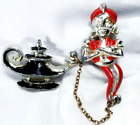Vintage Gold Genie in a Lamp Chatelaine Enamel Brooch Pin
