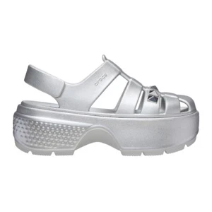 Neu Crocs Damen-Fischer-Sandale mit Stomp-Nieten in Metallic 210409-040 silberfarben US W 5–9 - Bild 1 von 6