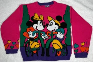 Vintage Toddler Girls 6X Mickey & Minnie Mouse Knit Sweater Hearts USA Bikes - Picture 1 of 11