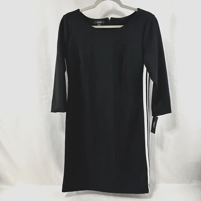 Alfani Black Dress Size 8P White Sport Stripe on Side Scoop Neck 3/4 Sleeve NWT - Image 1 of 4