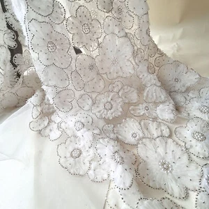 3D Flower Fabric Silver Beads Flower Lace for Wedding Dress Party Dress - Picture 1 of 5