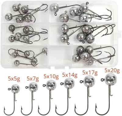 30 X Round Jighead Jighaken Jigköpfe Jigkopf Bleikopf Set 5-20g - Bild 1 von 4