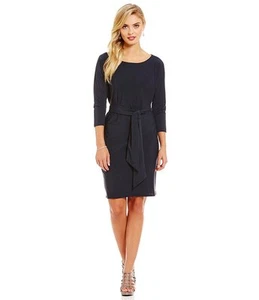 Adrianna Papell Blue Moon Stretch Bateau Neck Belt Work Social Dress S 4/6 $140 - Picture 1 of 9