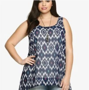 Torrid Blue Diamond Chiffon Tank Top Blouse Sz 1X Lightweight Womens Pull Over - Picture 1 of 9