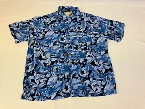 PANAMA JACK XXL Men Blue Hawaiian Shirt Tropical Palm Tree Old Cars Midnight - Picture 1 of 7