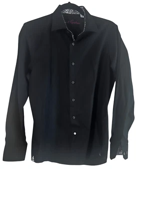 Robert Graham Office Siren Co XL Negro Manga Larga Negro Azul Blanco Puño Cuello Foto 1 de 4