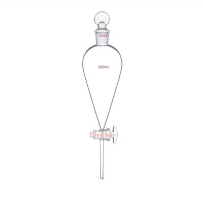 250ml 24/29 Lab Pyriform Separatory Funnel Straight Dropper Glass Stopcock - Image 1 of 4