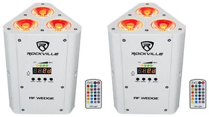 2 Rockville RF WEDGE WHITE RGBWA+UV Battery Wireless DMX DJ Up Lights+RF Remotes - Picture 1 of 12