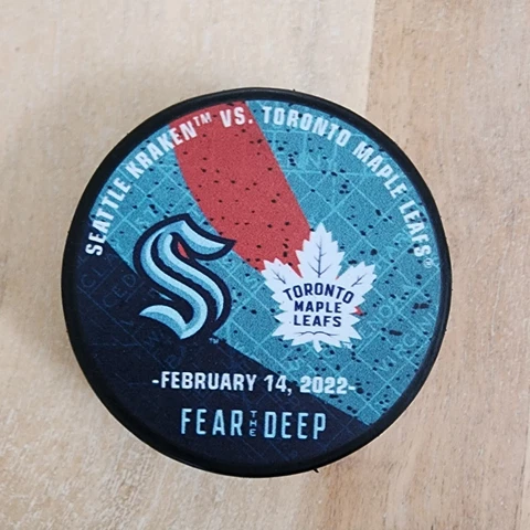 SEATTLE KRAKEN vs Toronto Maple Leafs Match Puck 2/14/22 Cover