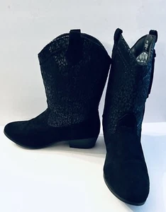 Jessica Simpson Size 5M Black Boots Western Fringe Suede Low Heels - Picture 1 of 6