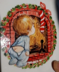 Jasco Japan White Plate Boy Stocking Fireplace Porcelain Holiday Christmas 1982 - Picture 1 of 8