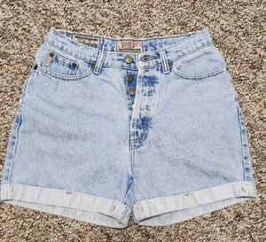 Vintage 1990s EXP Express High Rise Denim Jean Light Cuffed Mom Shorts 7/8 - Picture 1 of 5