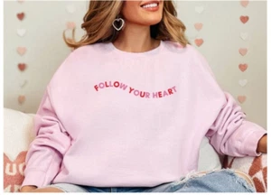 Embroidered Follow Your Heart Sweatshirt Valentines Day Valentine - Picture 1 of 3
