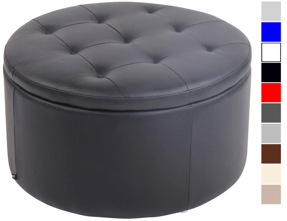 Sitzhocker Evora Kunstleder Stoff Samt Rund Polsterhocker Mit Stauraum Fußhocker - Bild 1 von 1