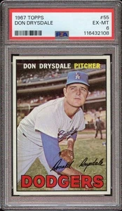 1967 Topps #55 Don Drysdale PSA 6 Dodgers HOF Nicely Centered *INVAJ3357 - Bild 1 von 2
