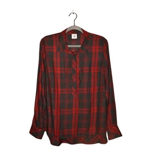 CABI $99 Red Gray Plaid Long Sleeve Cunningham Shirt Popover High Low Hem Medium - Picture 1 of 4
