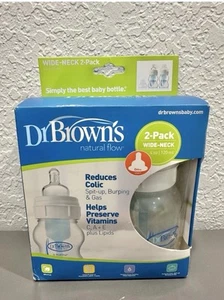 Set Of 2 Dr Browns Natural Flow Wide Neck Bottle 4 Oz & Level 1 Silicone Nipples - Picture 1 of 1