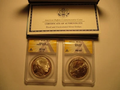 2001-P-D Buffalo $1 PCGS MS69 PR69 DCAM Commemorative Silver Dollar - Image 1 of 2