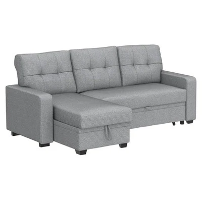 Devion Furniture Polyester Fabric Reversible Sleeper Sectional Sofa - Light Gray