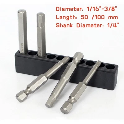 Hex Allen Key Bit Set Imperial Long Screwdriver Socket Impact Driver Drill 1/4" - Image 1 of 4