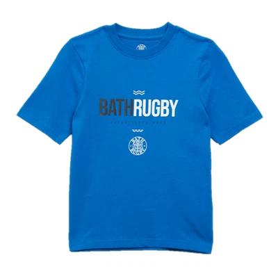 Bath Rugby Castore T-Shirt Kid's S/S Lapis Blue Training Top - New