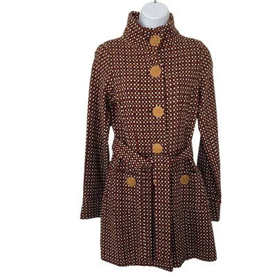 Abrigo Free People Pea Talla 8 Marrón Botón Frontal Lunares Cuello Alto Preppy Foto 1 de 4