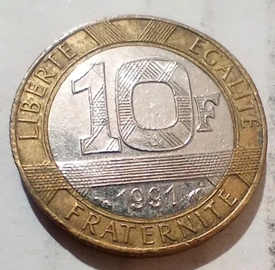 Moneda de 10 francos 1991 Francia Liberte Egalite Fraternite Foto 1 de 2