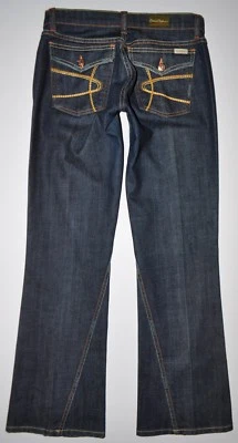 Pantalones de mezclilla para mujer David Kahn azul oscuro Nikki boot acampanados solapas con botones 26 X 31 IMPRESIONANTE Foto 1 de 4